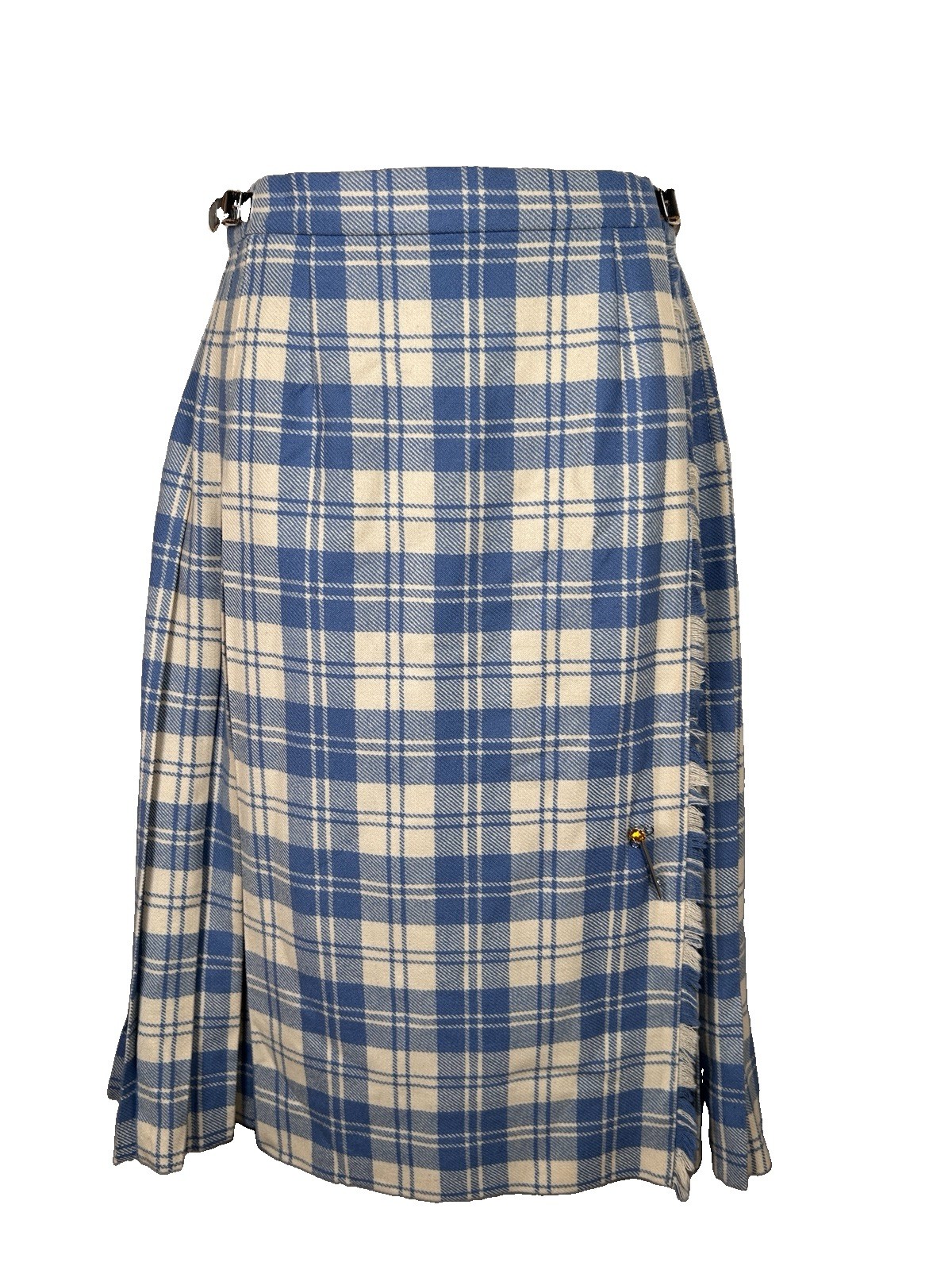 Scottish Sportswear 100% Wool Made in Scotland blue plaid kilt Womens 26-28
