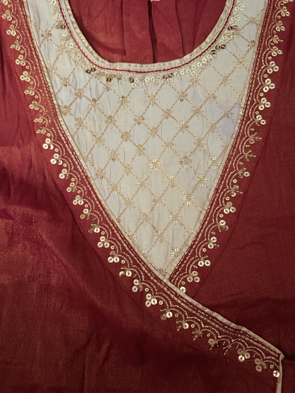 Red zari Embroidered kurta and straight palazzo front and side Slit With Tessels