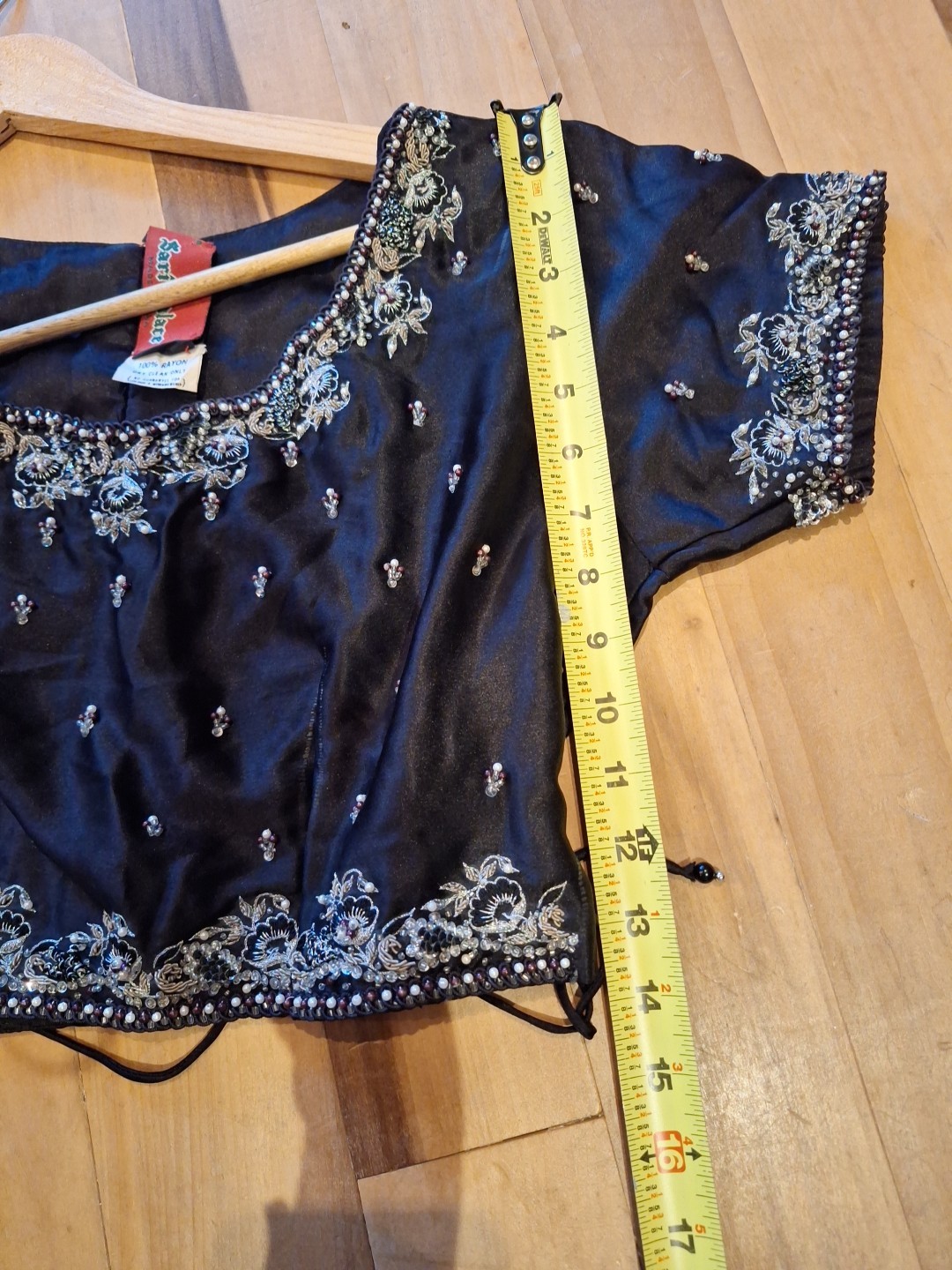 Sari, Black lehenga choli with sequins, beads, and multi thread embroidery, Med.