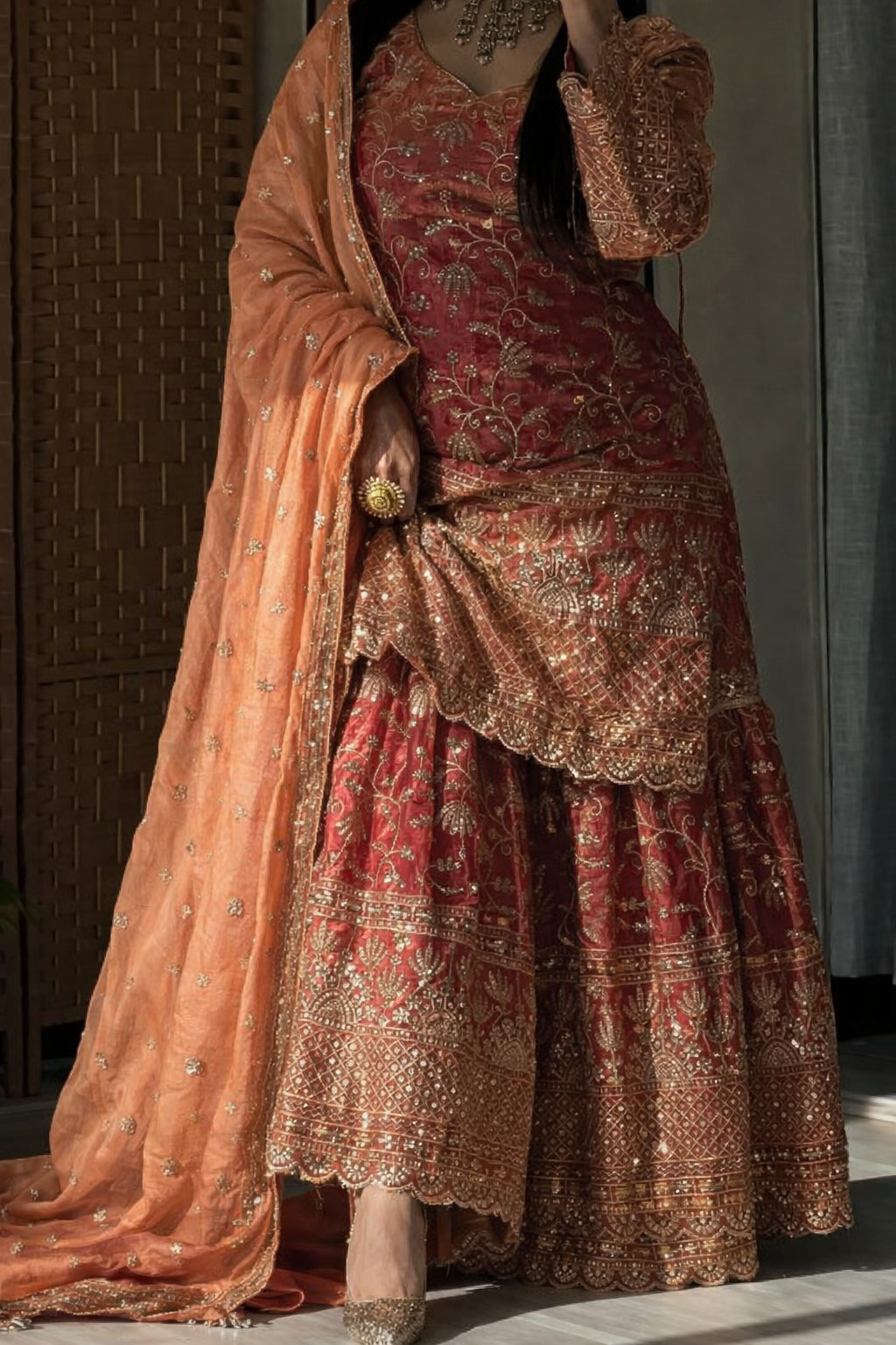Salwar Ready To Wear Fancy Orange Color Palazzo Suit Party Bollywood Wedding