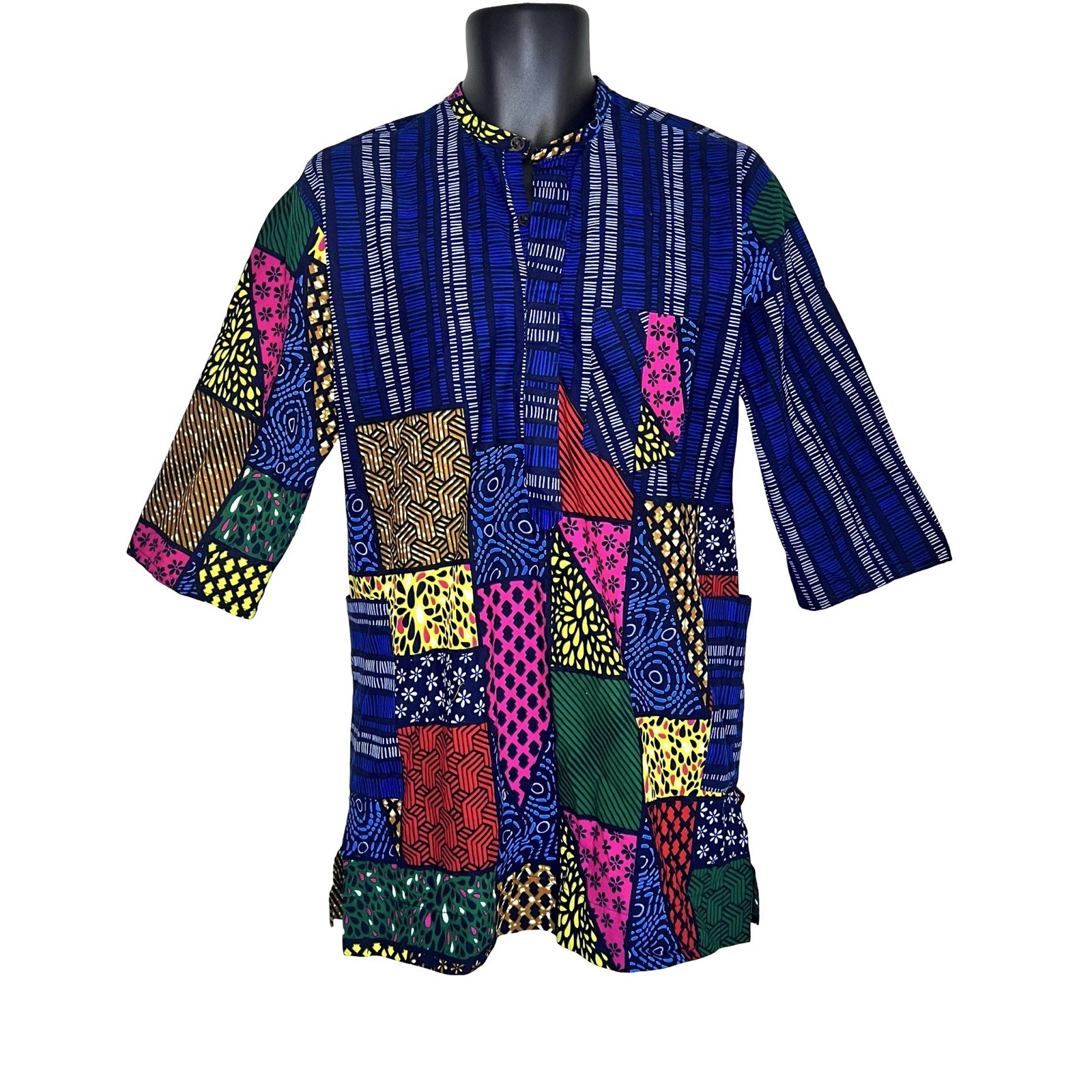 Blue African Print Unisex Shirt w/ Multi Color Design