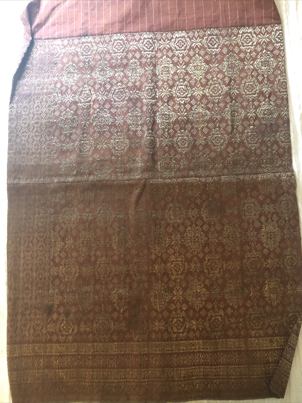 Antique Thai or Indonesian Sarong Hand Woven Gold Metallic Thread Design