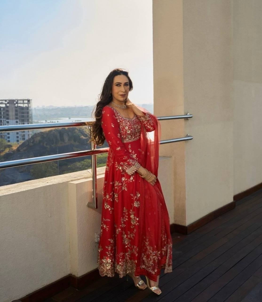 Party Wear Red Faux Georgette Anarkali Suit With Dupatta For Women & Girls