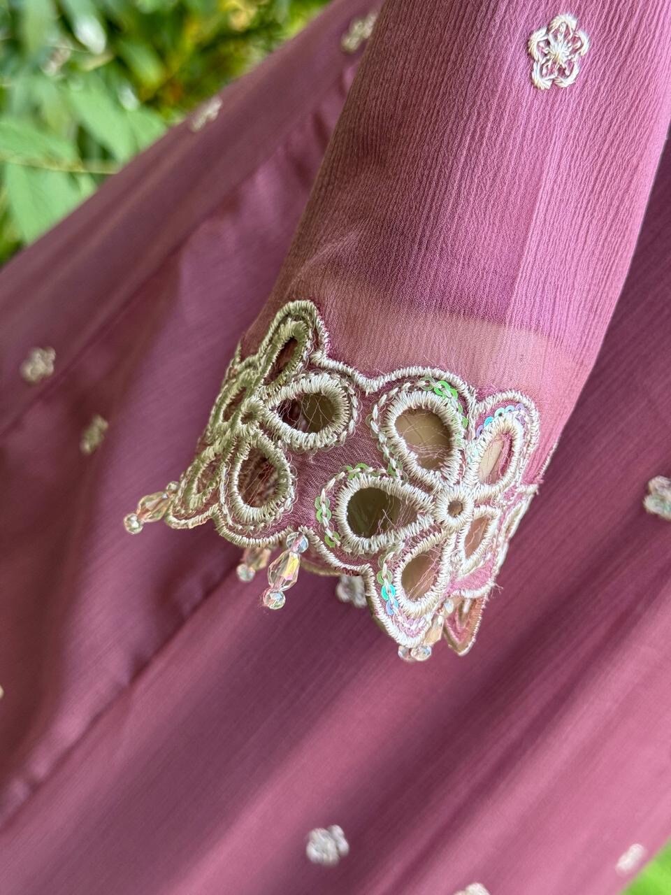 Pakistani Tea Pink Fancy Chiffon gown Dress with embroidery, Squins work,XL