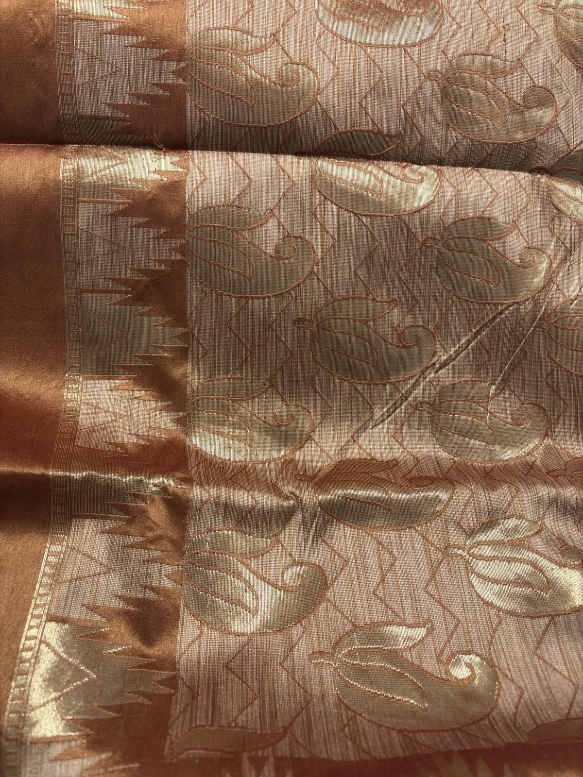 Women’s Gold & Orange Multi Color Artificial Raw Silk Sari/Saree