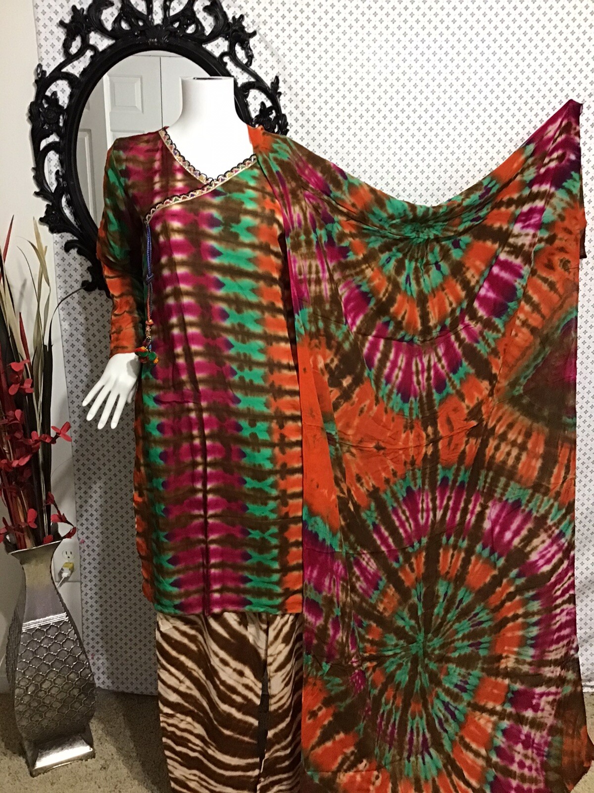 PAKISTANI INDIAN DESIGNER NEW SALWAR KAMEEZ SMALL TIE DYE