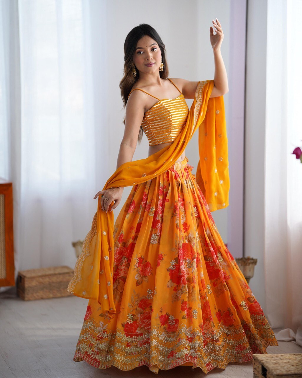 Designer Floral Lehenga Ready made Lengha Choli Indian Wedding Party Pakistani L