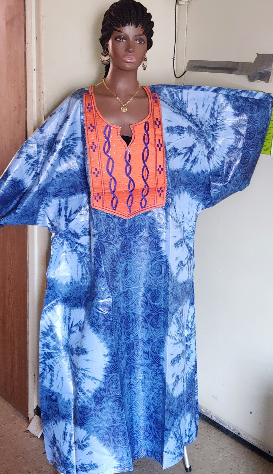 African Bazin Embroidery Design Long Dress