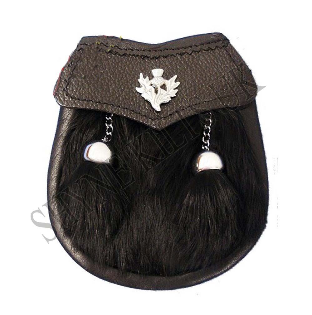 Baby Semi Dress Black Rabbit Fur Kilt Sporran with a Thistle Emblem & Chain Belt
