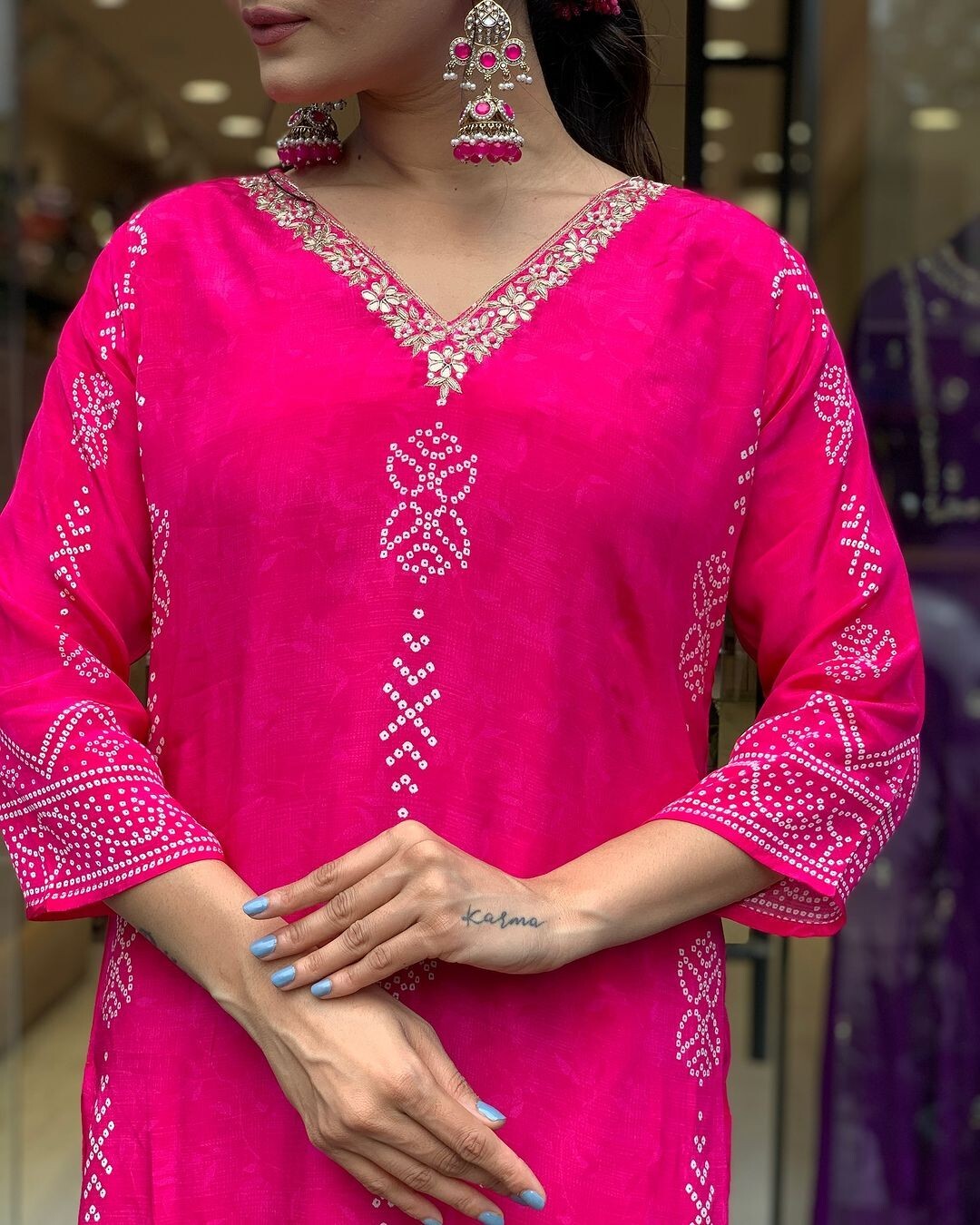 Women’ s French Crepe Embroidery Kurta with Pant & Dupatta