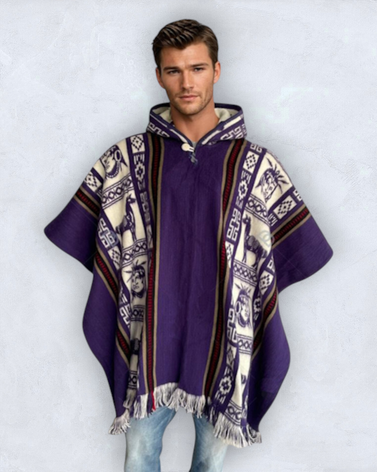 Alpaca Poncho hooded purple | Soft & Comfortable Wool | Inca Design Handcrafted