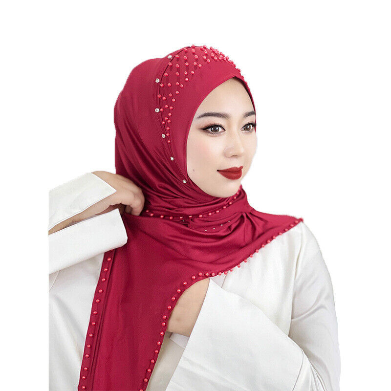 Hijab Beaded Muslim Turban Women Hijab Arab Head Scarf Islamic Shawls Khimar