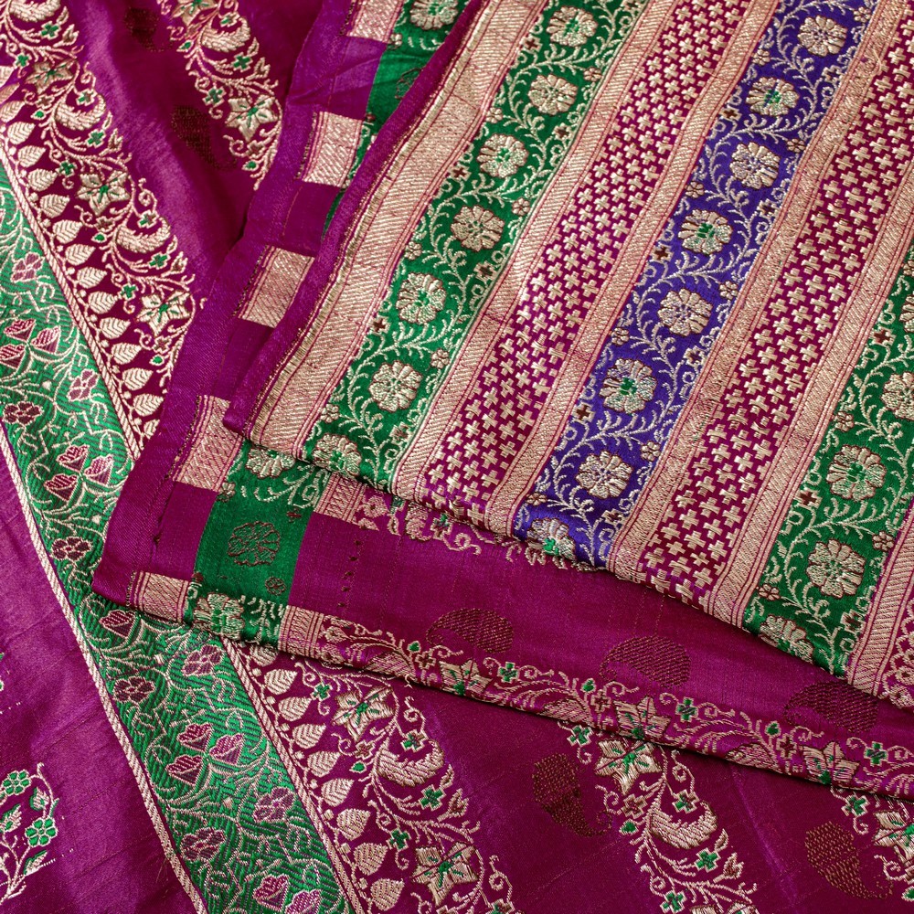 Sanskriti Vintage Pink Pure Satin Sarees Zari Hand Woven Brocade Banarasi Fabric