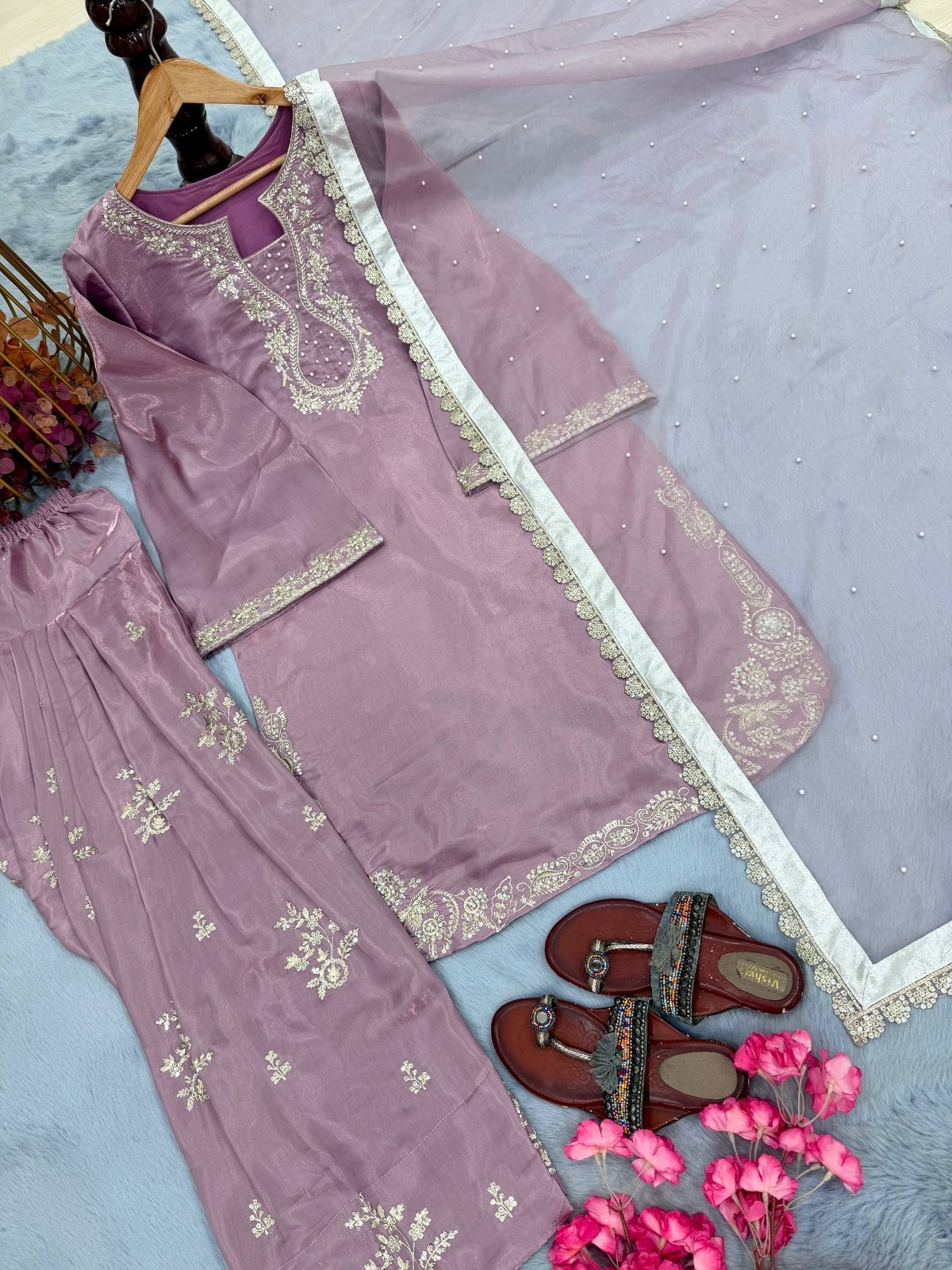 Presenting Roman Glass Silk Salwar Kameez With Organza Silk Dupatta For Party
