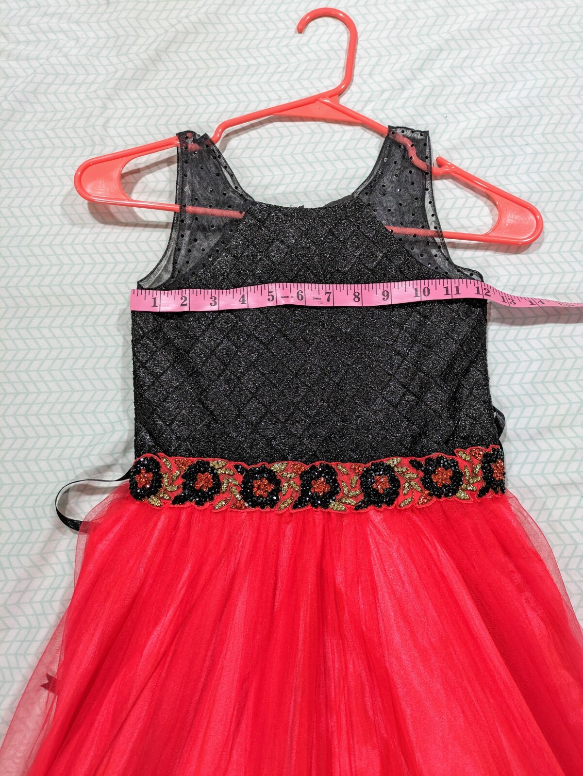 Girls Black & Neon Pink Party Dress Size 8-10 Tulle Lace Sequin Formal