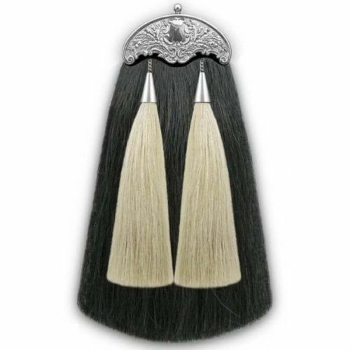Original Long Horse Hair Sporran with Two White Tassels