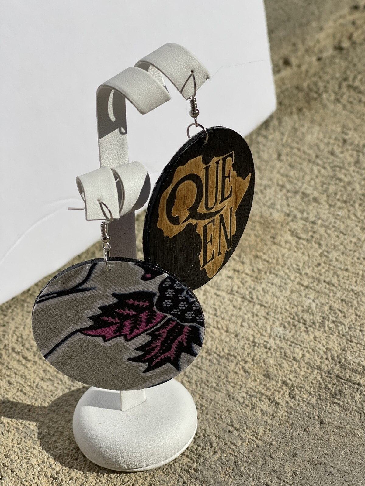 African Print Two Sided Wooden Earring African Queen Black Earrings
