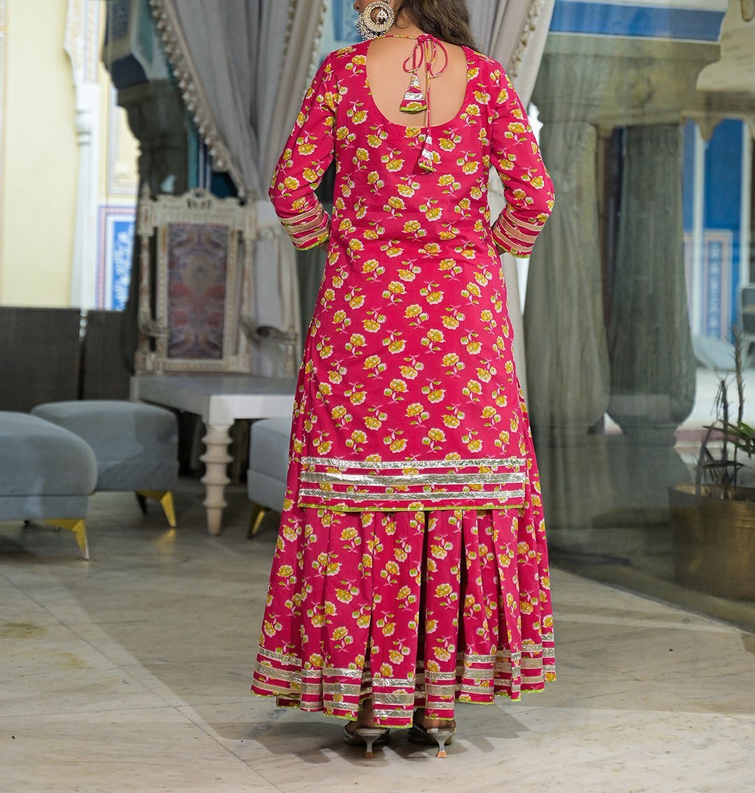 Pink Cotton Kurti Lehenga Set with Dupatta for Women Ethnic Plus Size