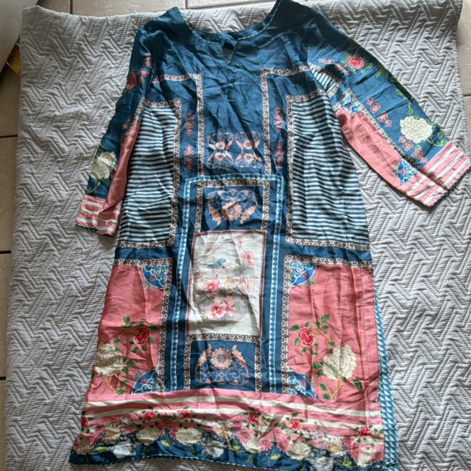 Lace Multi-Color Printed Women’s Kurta with Floral & Geometric Patterns
