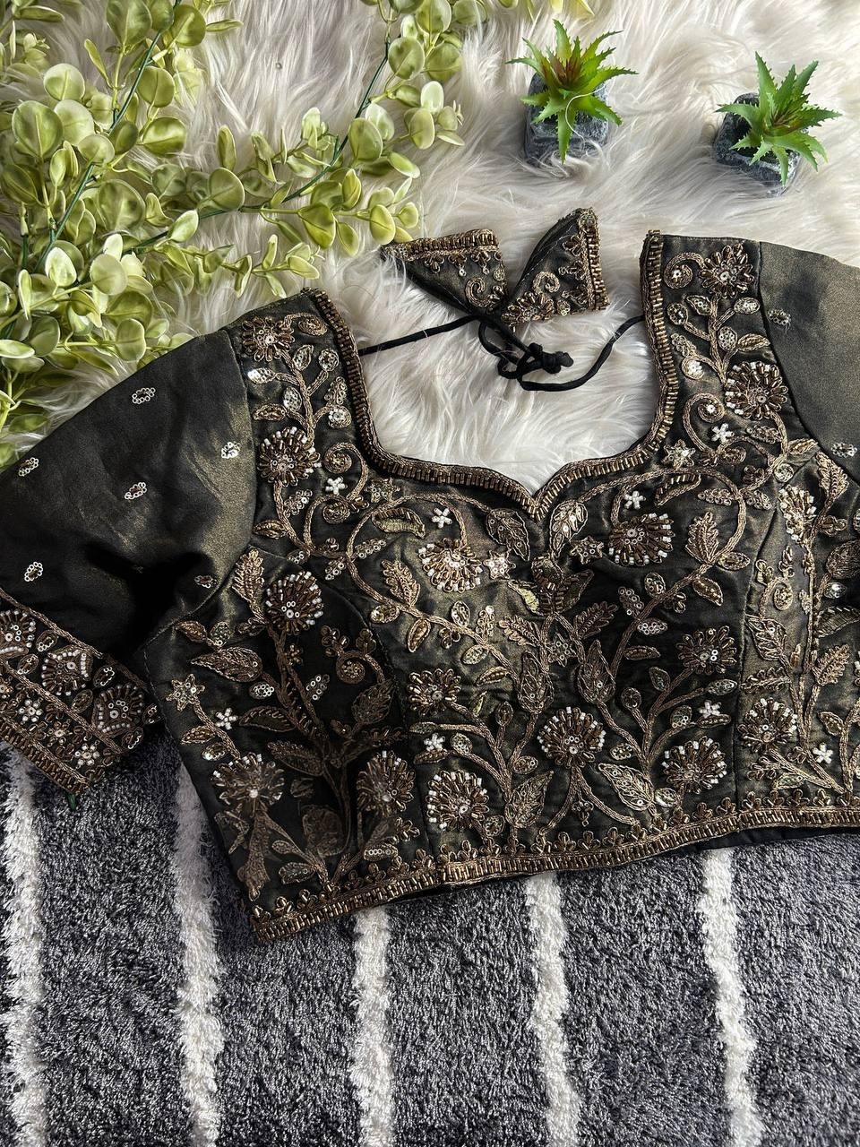 Readytowear Handmade Beads Silk Saree Blouse in USA | Available Size S, M, L, XL