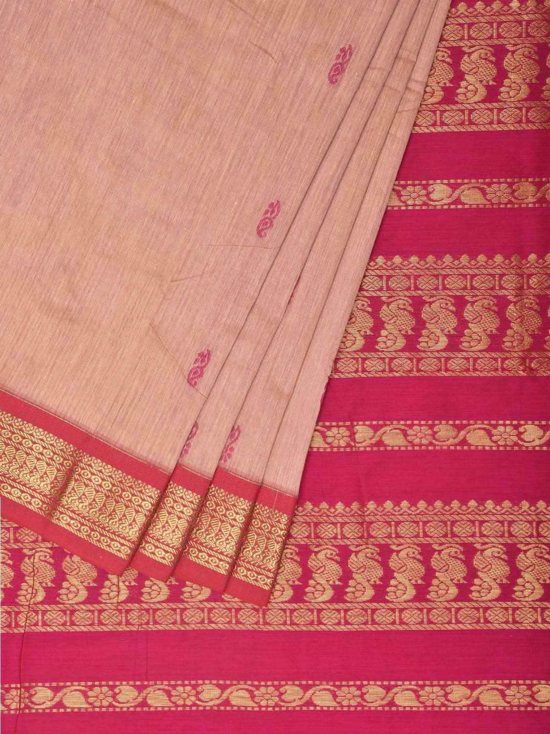 Women Light Pink Gadwal Cotton Saree With Traditional Border And Without Blouse