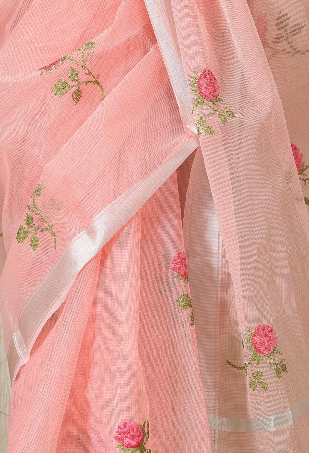 Women’s Kota Doria Pure Cotton Embroidery Saree With Blouse Piece