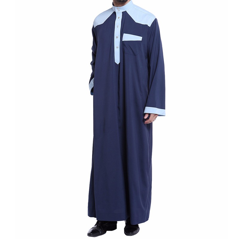 Men Long Sleeve Muslim Clothing Saudi Jubba Arab Kaftan Thobe Button Dress Robe