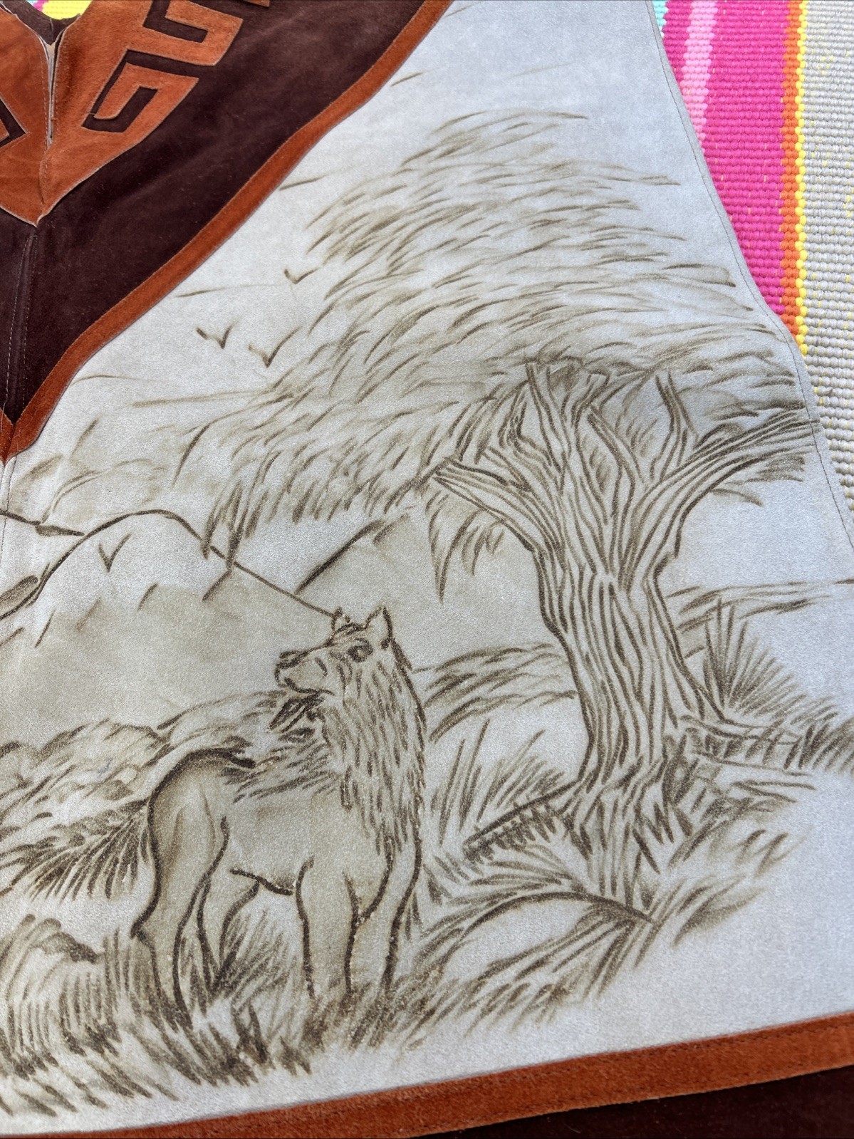 Authentic Leather Wool Handmade Fringe Satin Poncho Wildlife Animal Mexico Made
