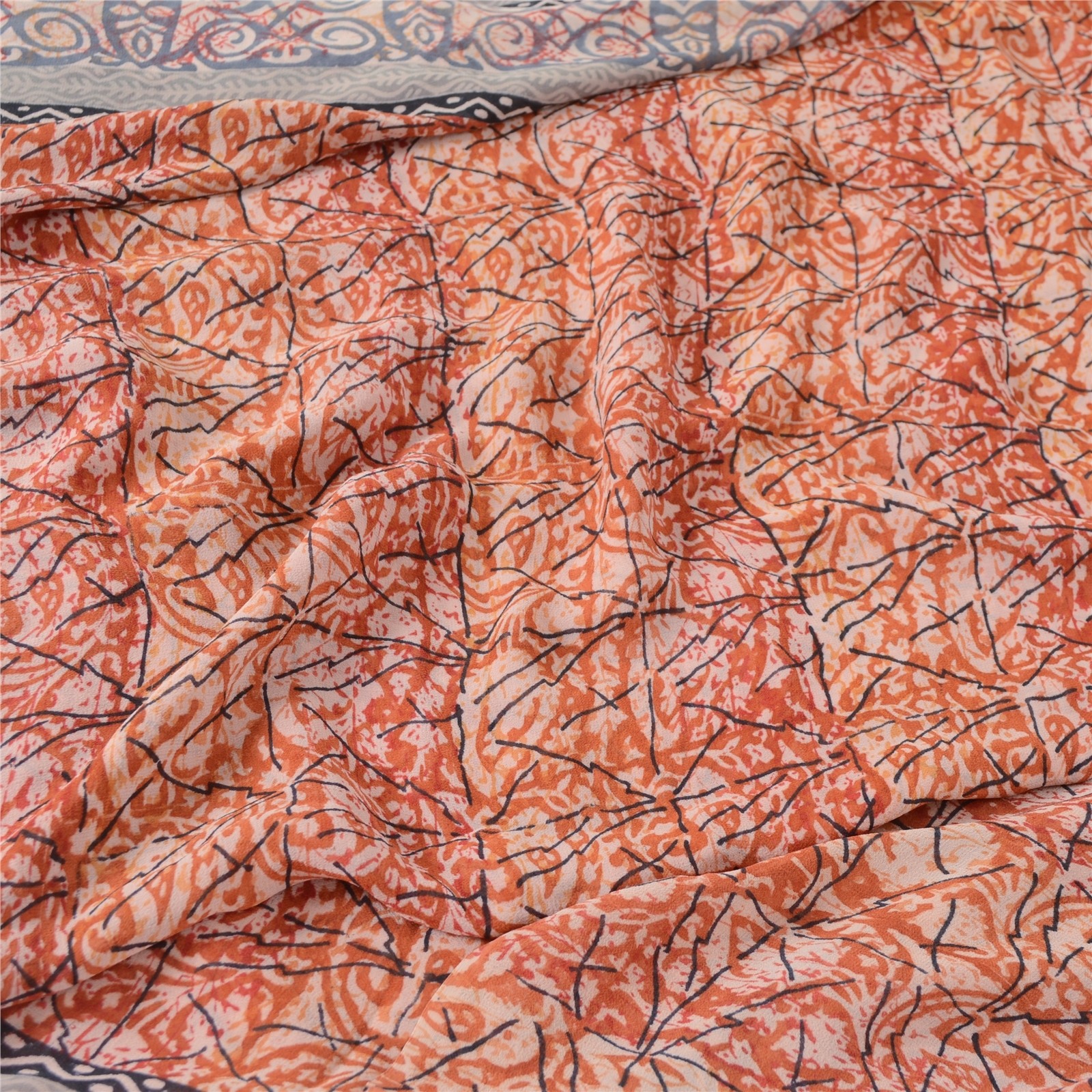 Sanskriti Vintage Sarees Hand Block Printed Pure Georgette Sari 5Yd Craft Fabric