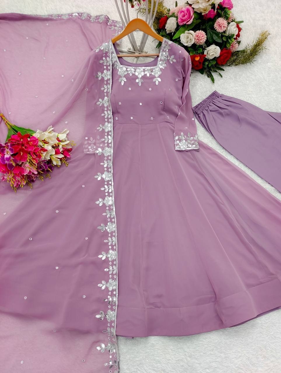 Party Wear Heavy Faux Georgette Salwar Kameez With Dupatta For Women