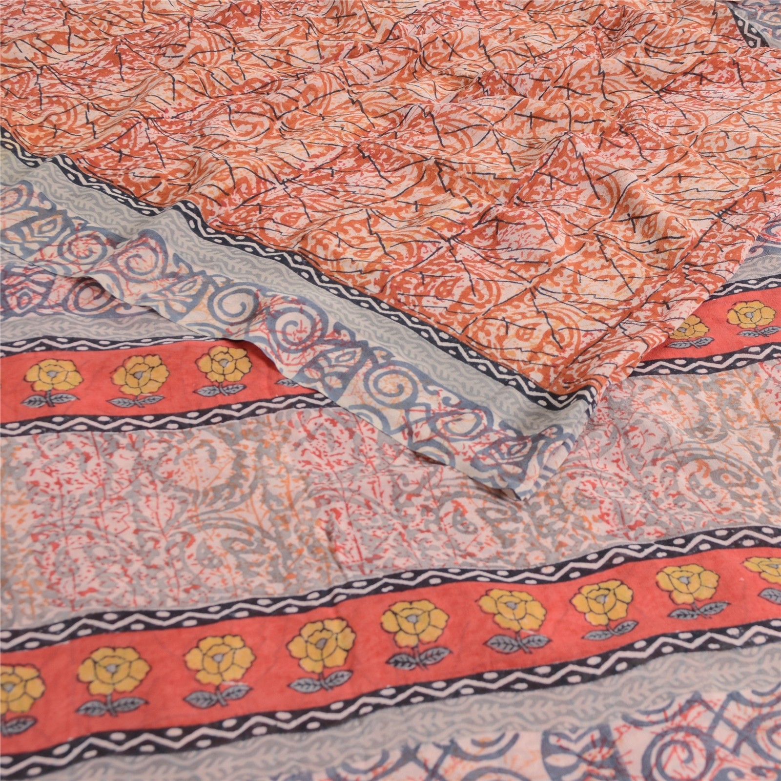 Sanskriti Vintage Sarees Hand Block Printed Pure Georgette Sari 5Yd Craft Fabric