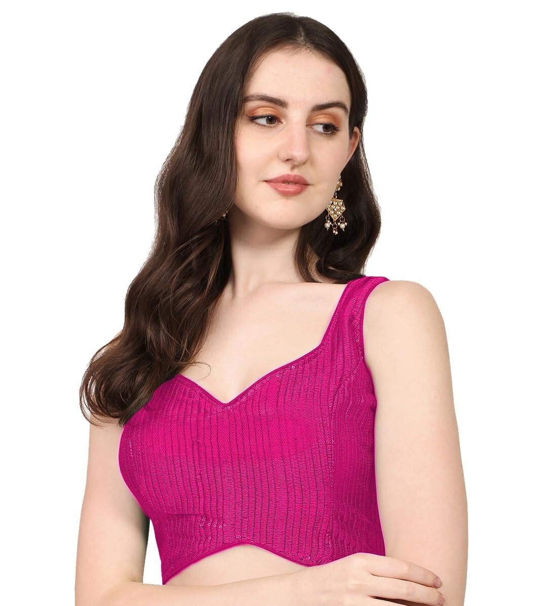 Women’s Bollywood V- Neck Georgette Line Soft Embroidery Sequence Zari Blouse