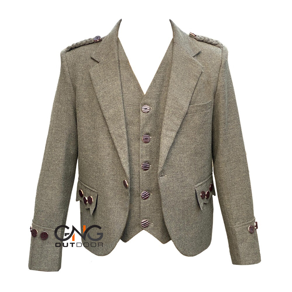 Scottish Green Tweed wool Argyle jacket Men’s kilt jacket