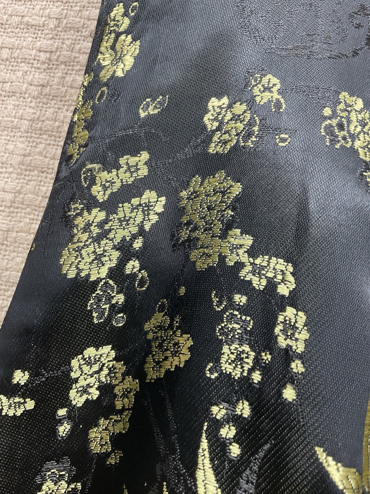 Mimi Oriental Cheongsam Qipao Dress Black Gold Floral Print Sleeveless Size M
