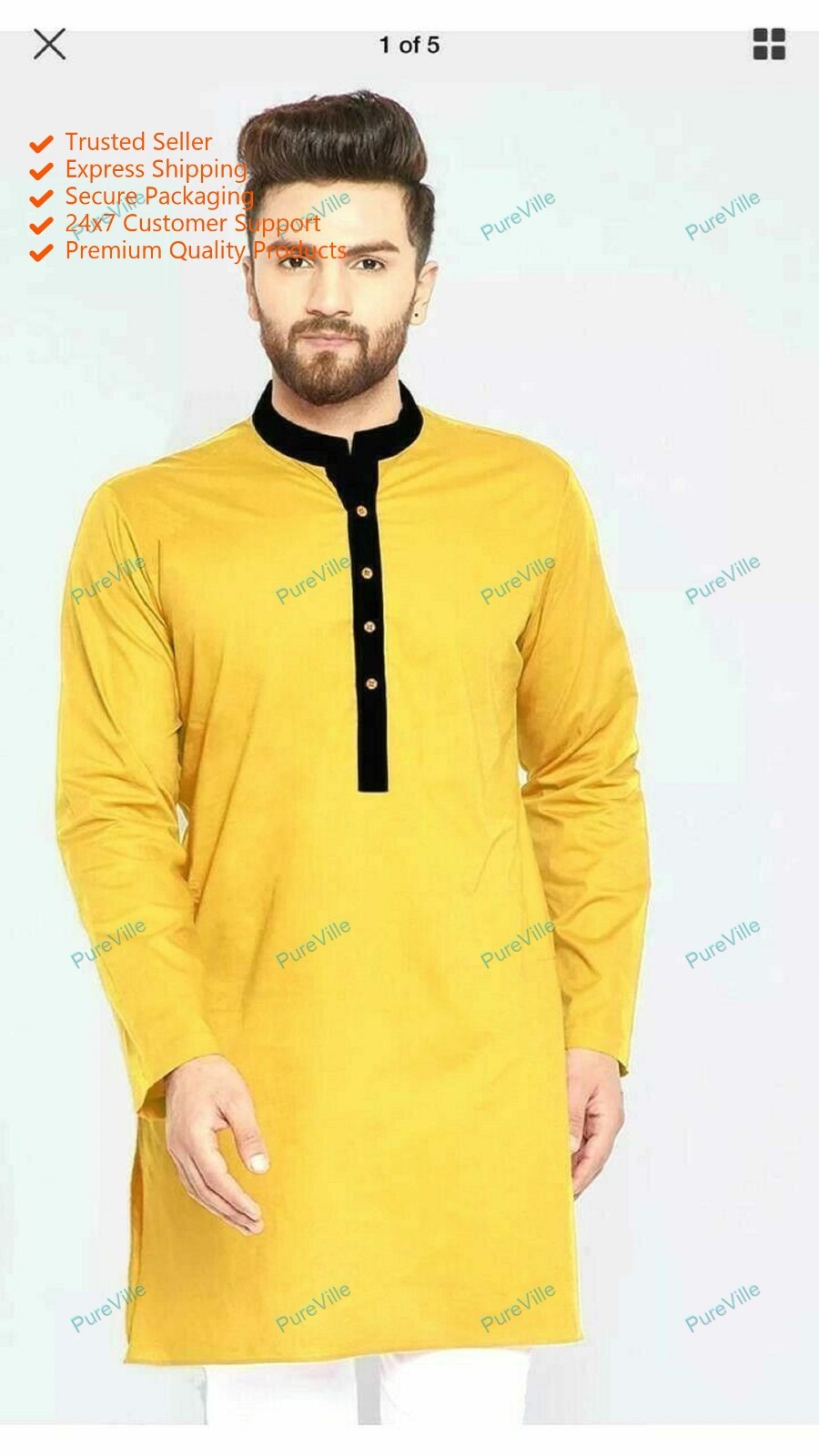 Mens Kurta Yellow Color Cotton Kurta For Men Boys Traditional Indian S/M/L/XL/XX