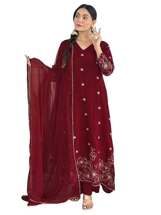 Women’s Viscose Silk Embroidery Straight Kurta Pant with Dupatta