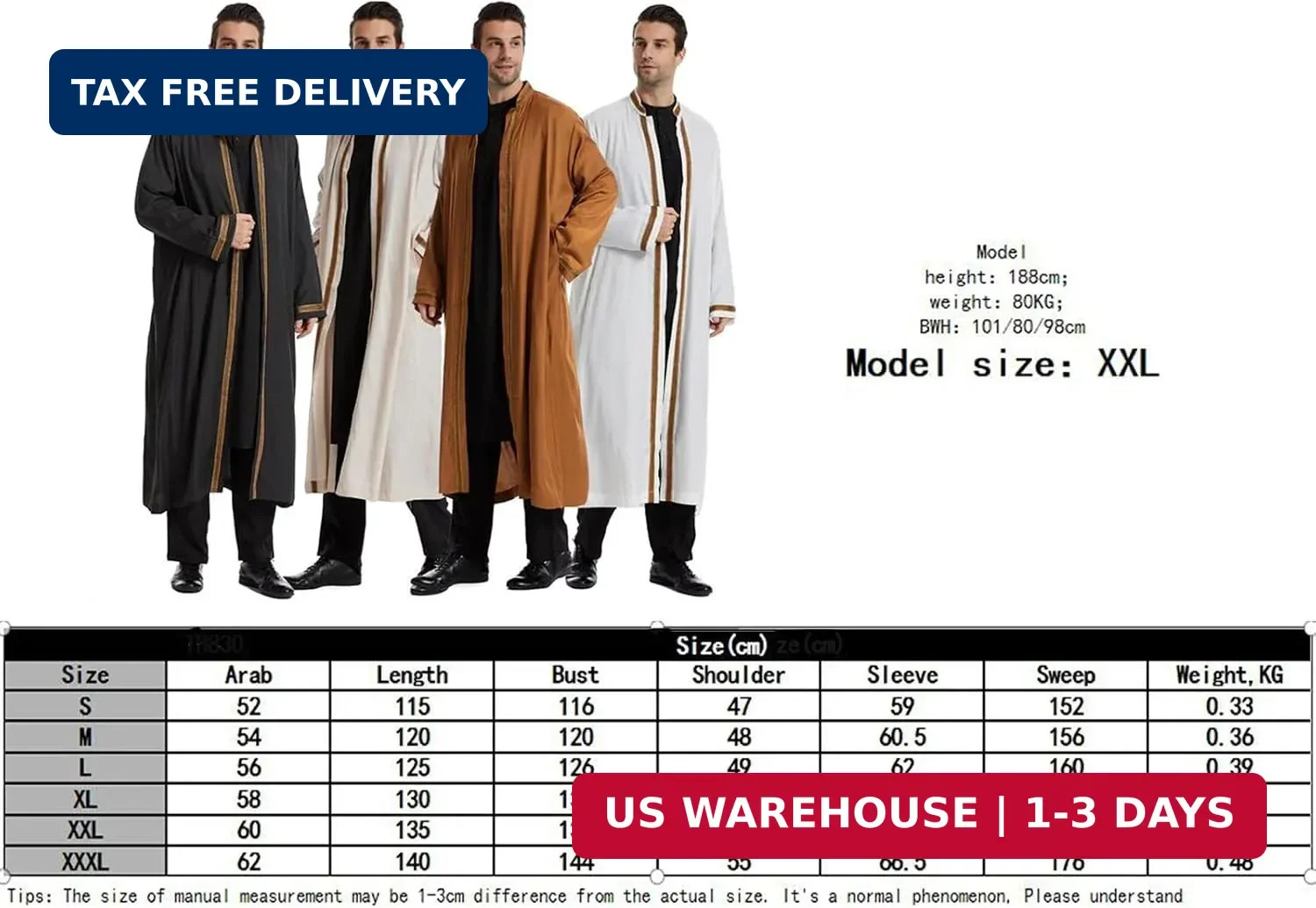 Qianliniuinc Thobe for Men Abaya Islamic Clothing – Muslim Kaftan Dubai Arabic R