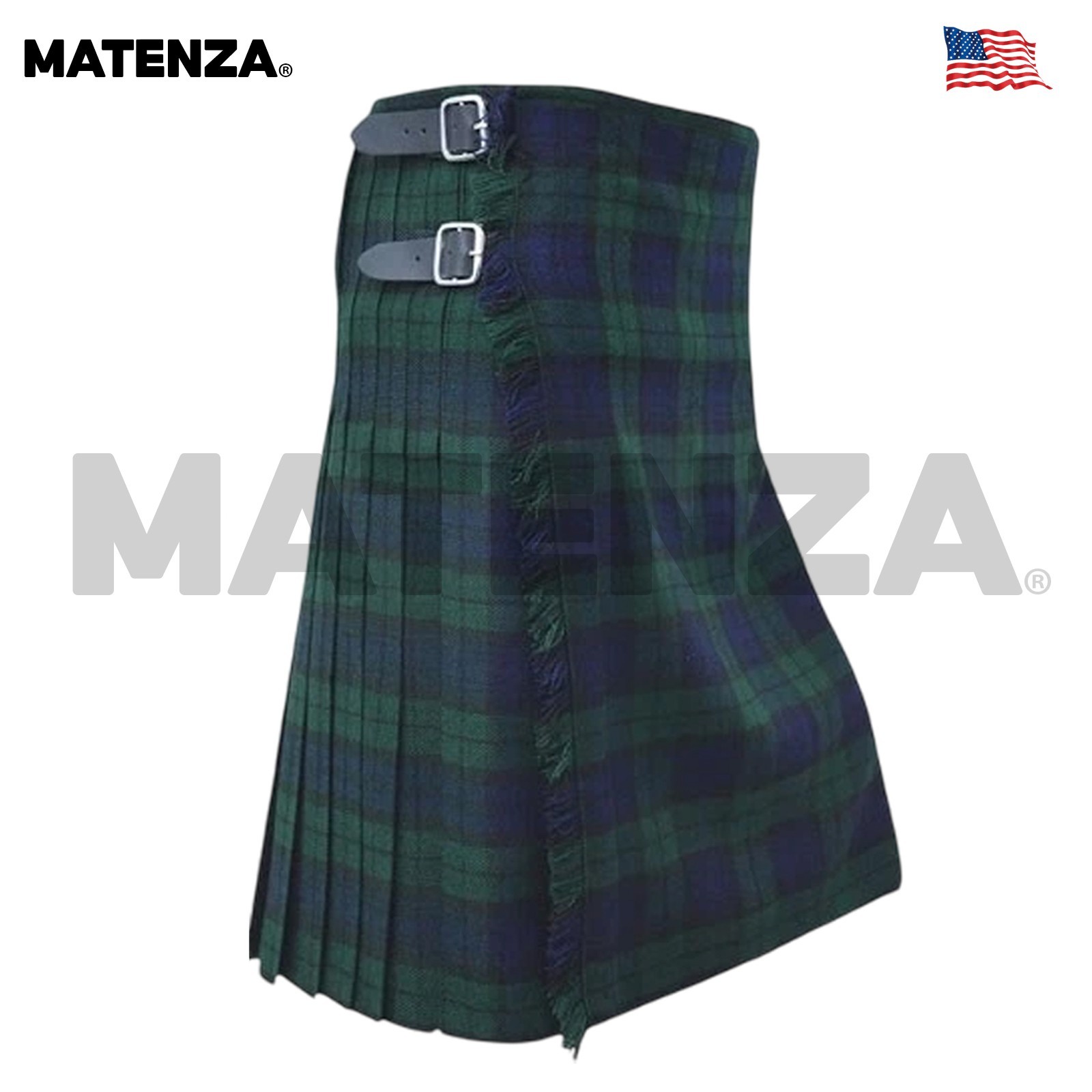 Black Watch Tartan 14pc Scottish Kilt Outfit Set 5 Yard Highland Wear