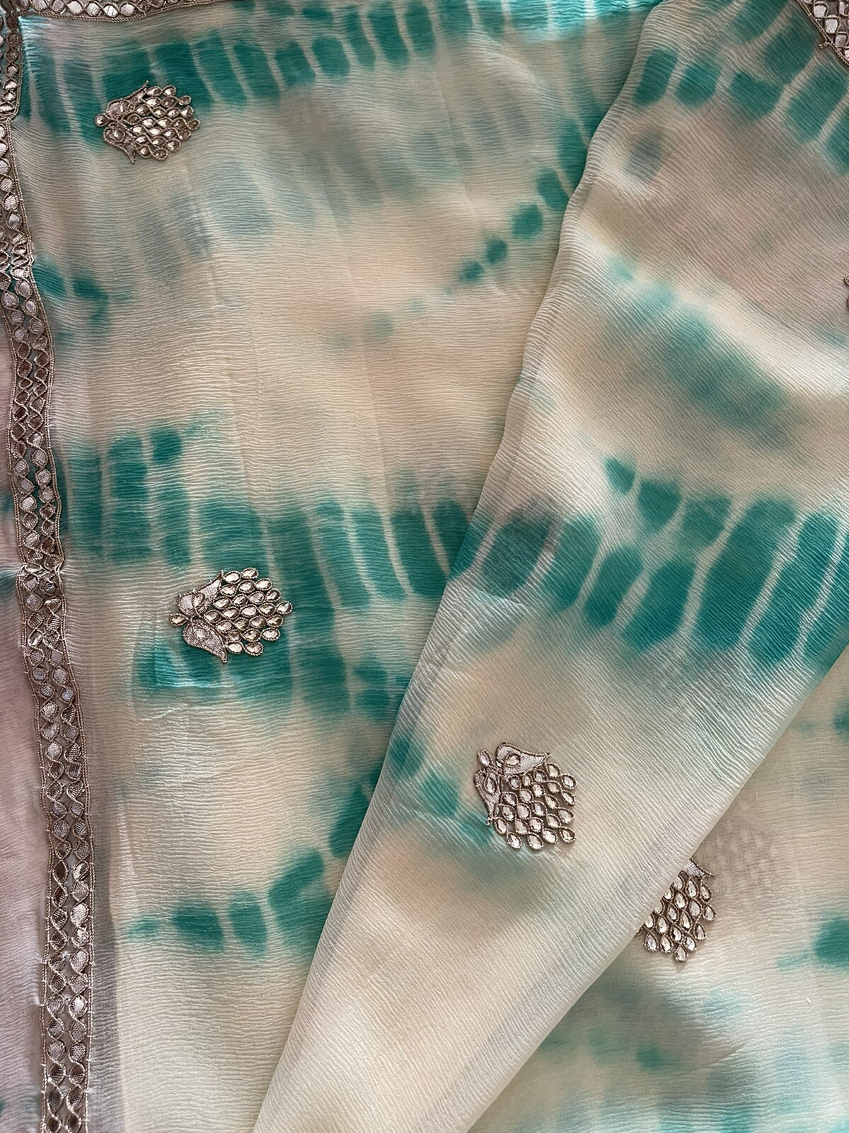Beautiful Shibori Saree Gota Patti Border RARE color Jaipur Saree Tie Dye