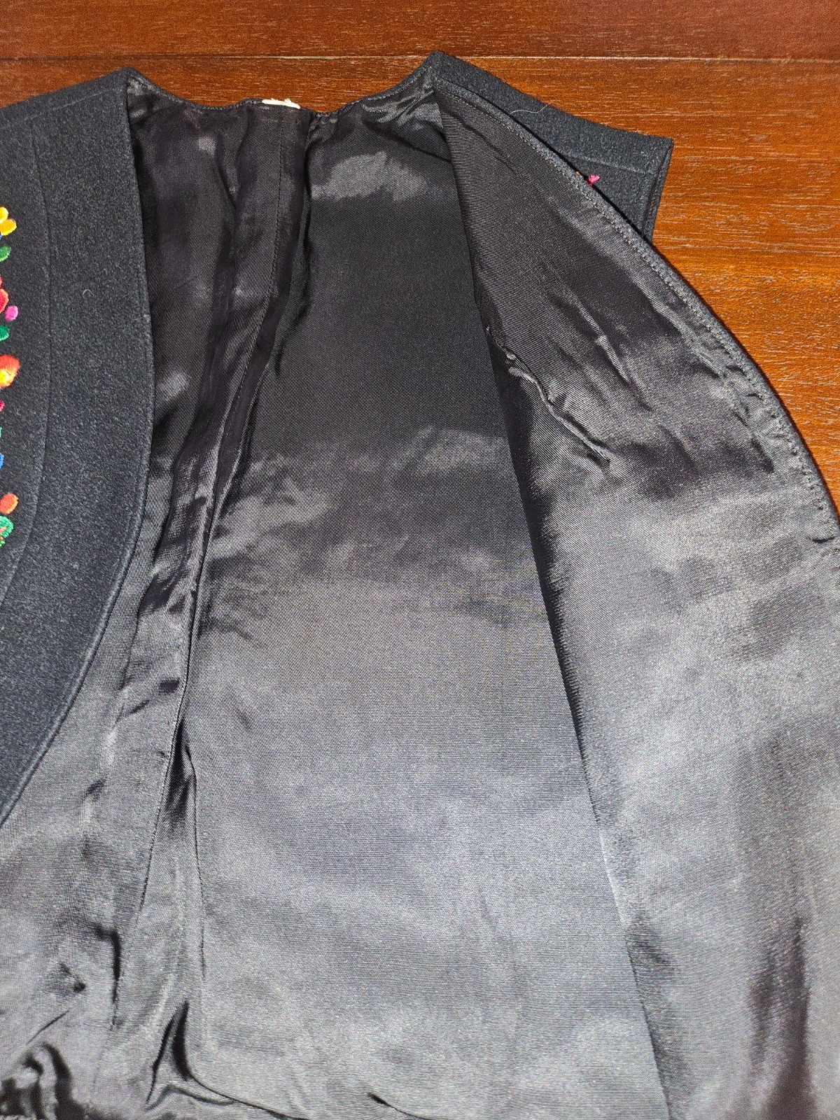 Vintage Black Wool Felt Paprika Flor Hand-Embroidered Hungarian Matyo Art Vest