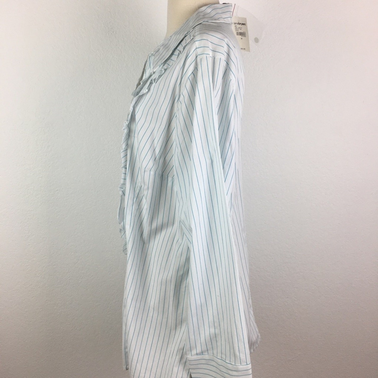 Lane Bryant Blue Stripe Ruffle Button Front top NWT 22