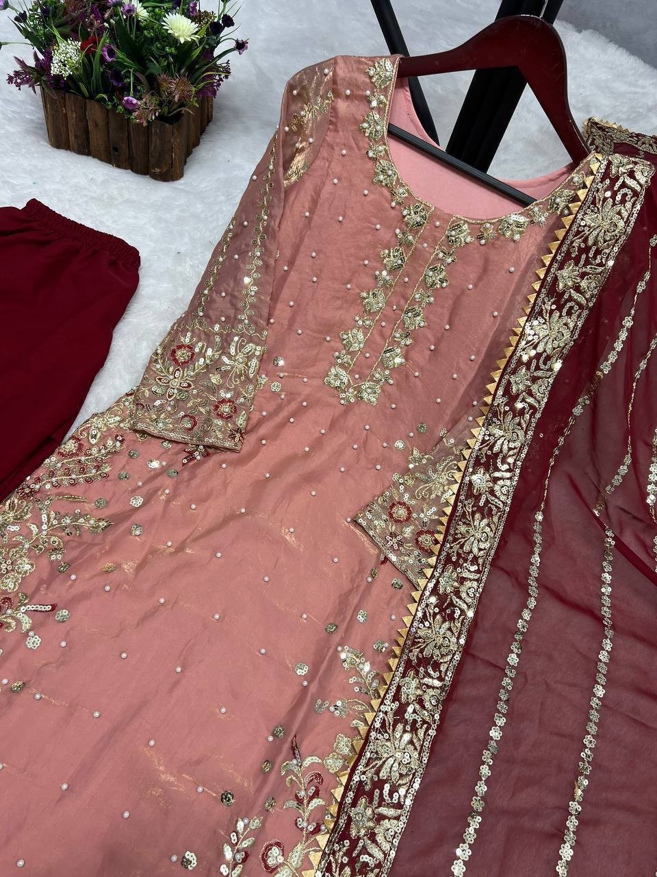 Heavy Reception Wear Peach Fancy Heavy Silk Salwar Kameez With Dupatta For Women