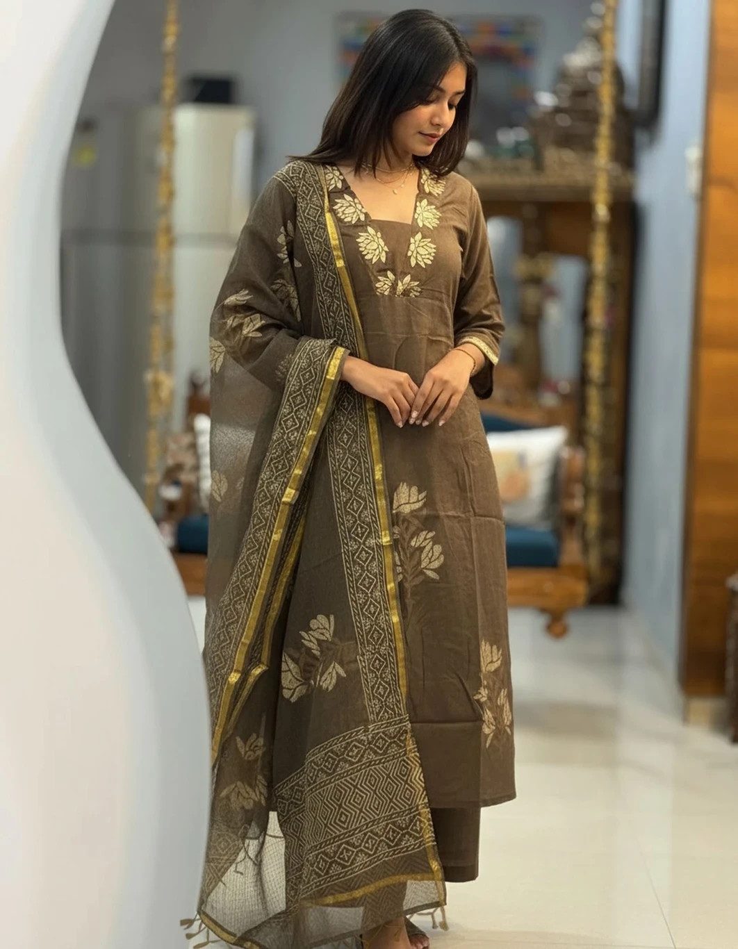 Women Purple A-Line Kurta with Pant and Dupatta, Indian Plus Size Salwar kameez
