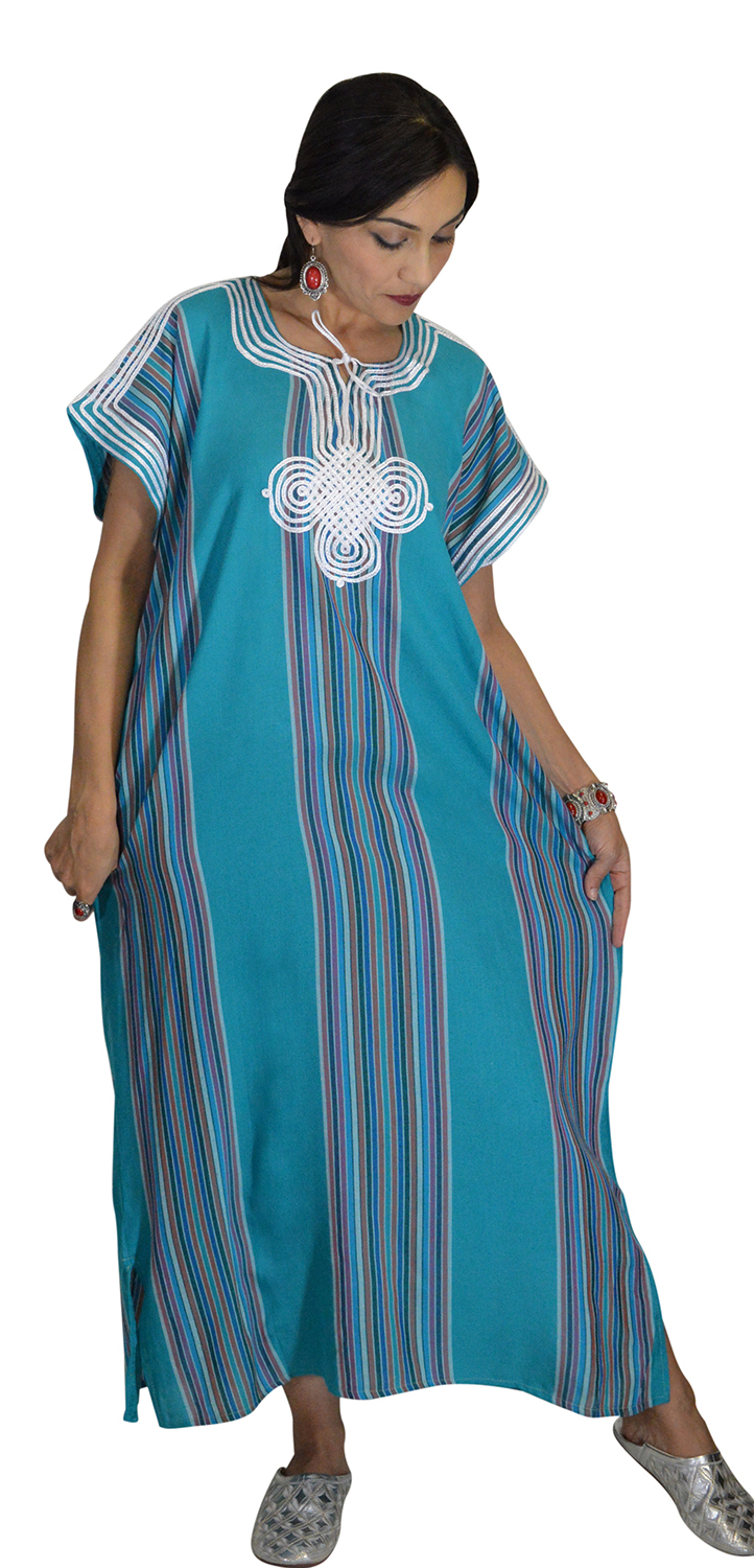 Moroccan Kaftan Caftan Beach Cover Up Summer Dress Casual Linen Sm-Lg Teal