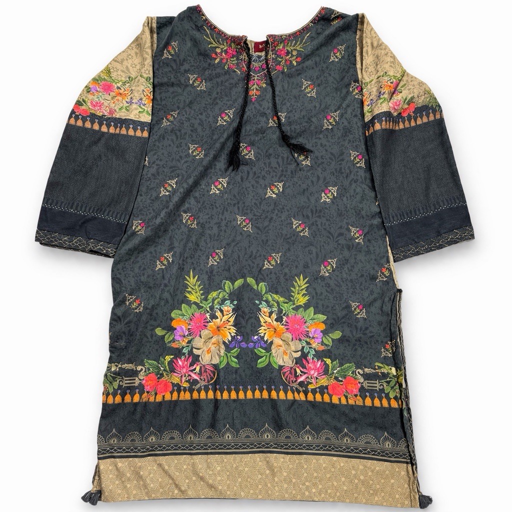 Binsaed Lawn Kurti Tunic Floral Embroidered Boho Modest Festival Top 16