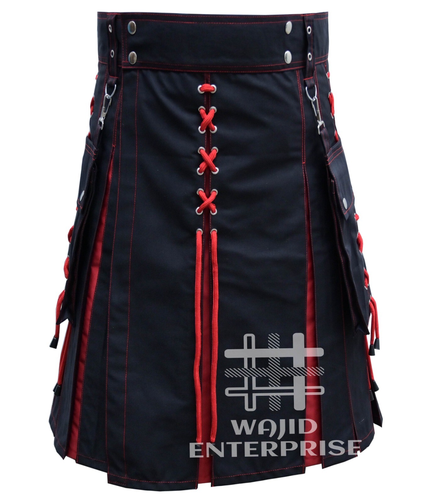 Scottish Handmade Black & Red cotton Hybrid Utility Kilt – Men’s Fashion Kilt