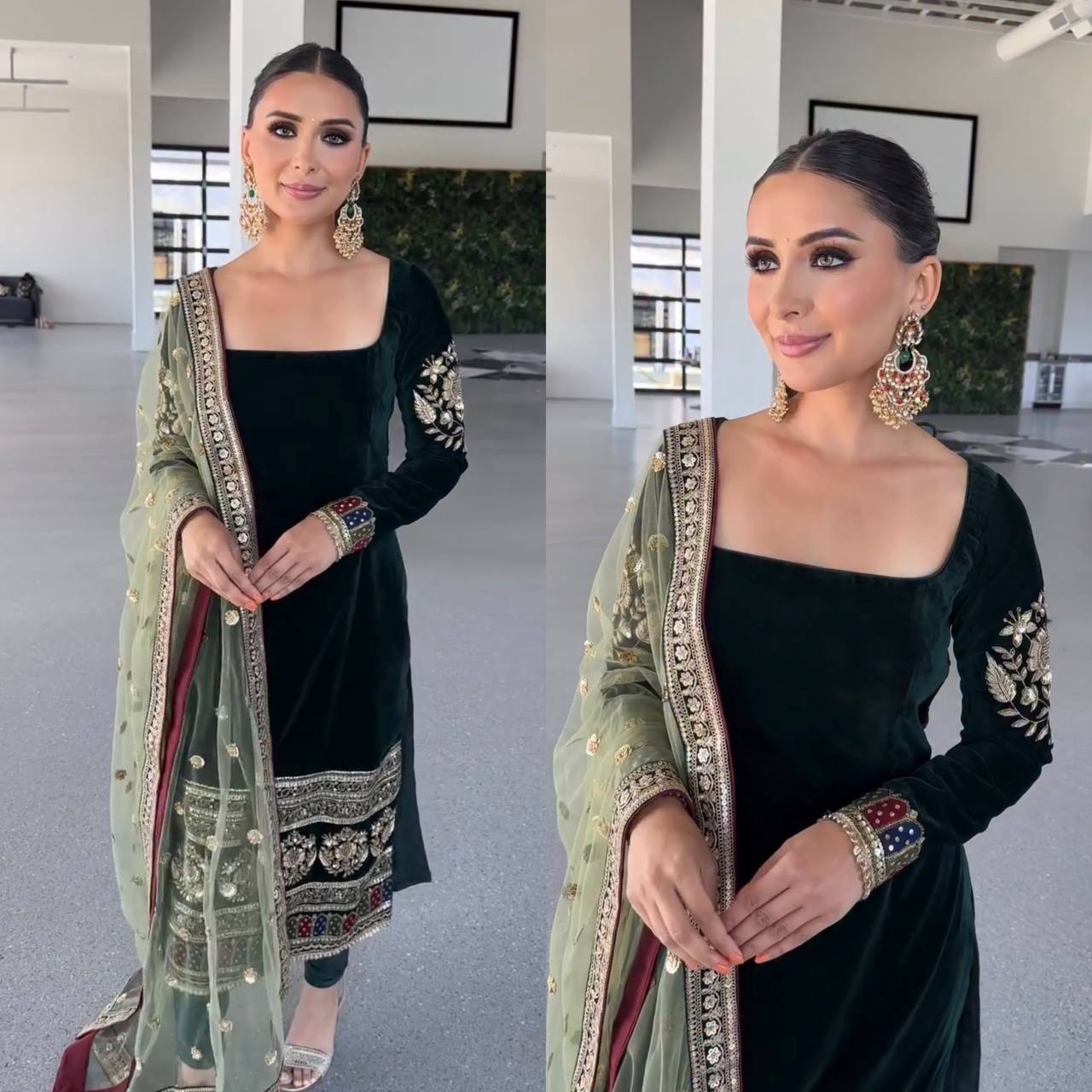 Velvet Suits Pakistani Salwar Kameez Readymade Palazzo Bollywood Wedding Party L