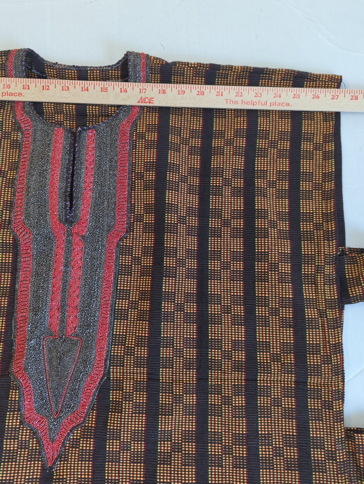 African Woven Embroidered Top XL Open Sides Metallic Thread Centerpiece Stunner