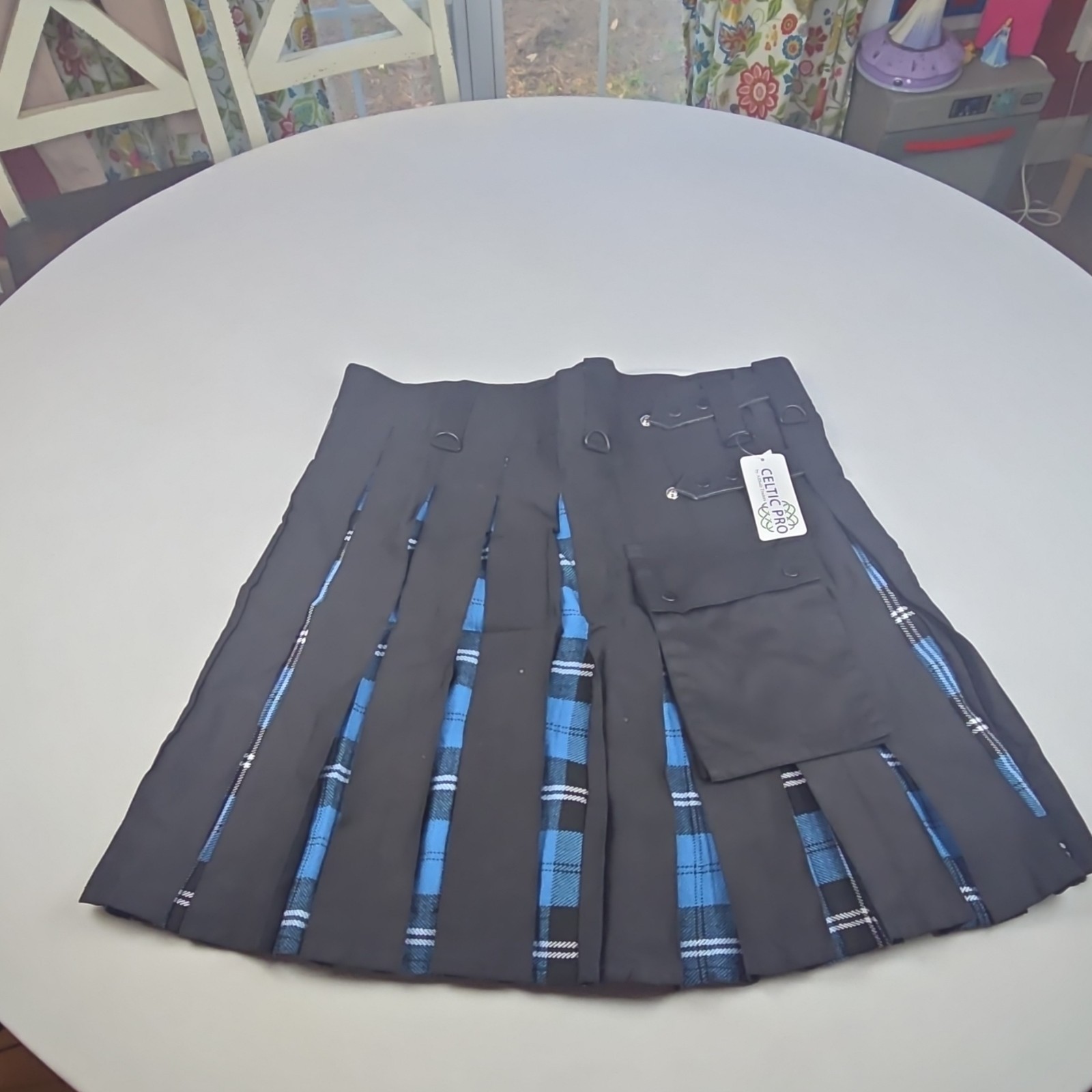 Celtic Pro Utility Kilt Black and Blue Pleated Scottish Style for Men