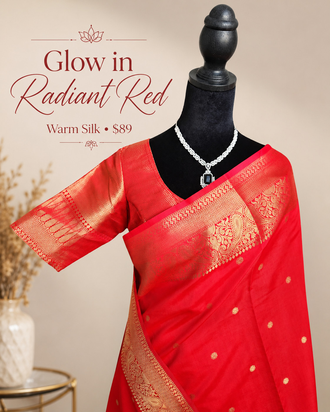 Red Warm Silk Saree with Stitched blouse